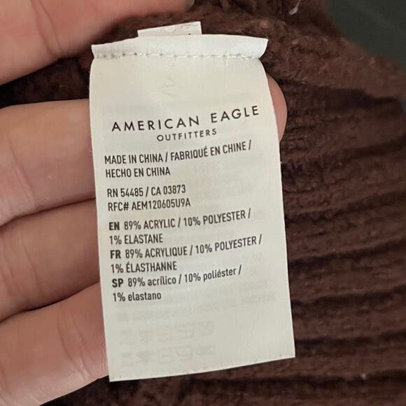 American Eagle Women's Cowl Neck Knit Sweater Large Brown Cabin Fisherman Cozy - Picture 9 of 10